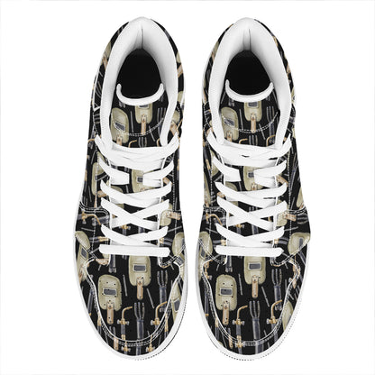 Welding Mask Pattern Print High Top Leather Sneakers
