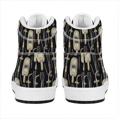 Welding Mask Pattern Print High Top Leather Sneakers