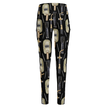 Welding Mask Pattern Print High-Waisted Pocket Leggings
