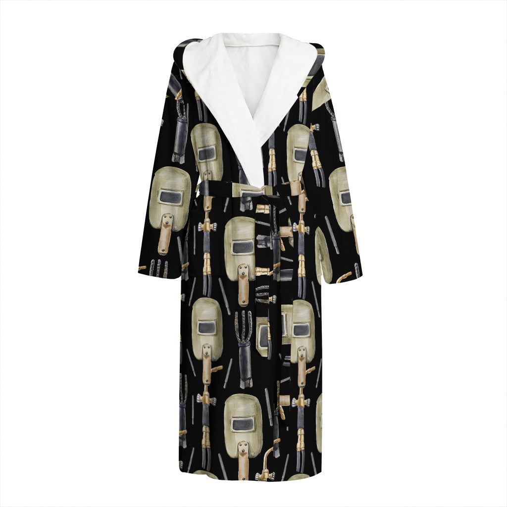 Welding Mask Pattern Print Hooded Bathrobe