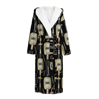 Welding Mask Pattern Print Hooded Bathrobe