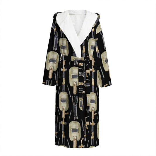 Welding Mask Pattern Print Hooded Bathrobe