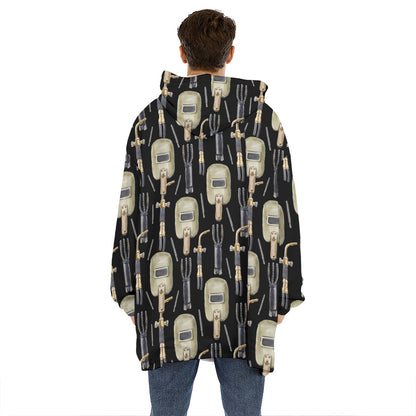 Welding Mask Pattern Print Hoodie Blanket
