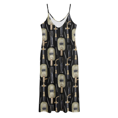 Welding Mask Pattern Print Jersey Midi Cami Dress