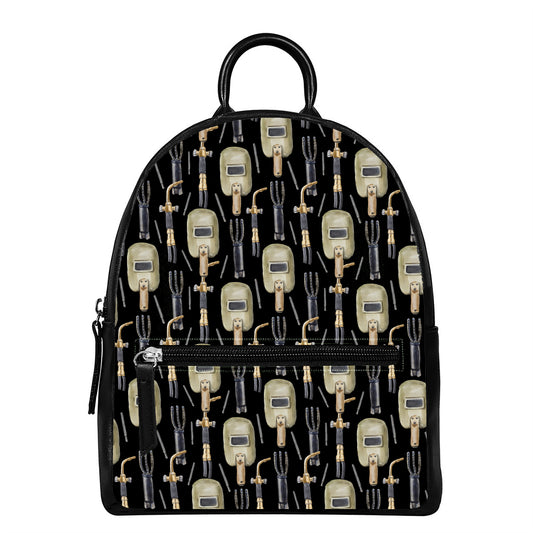 Welding Mask Pattern Print Leather Backpack
