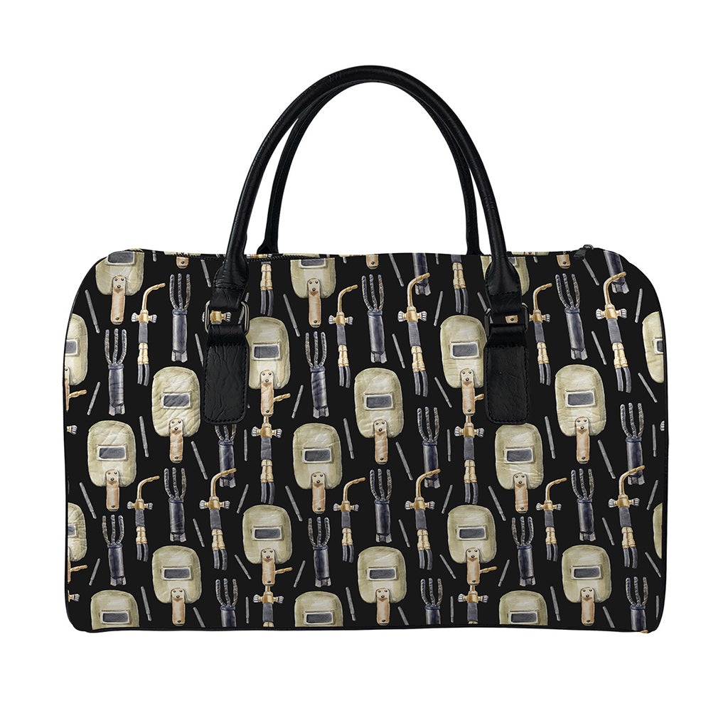 Welding Mask Pattern Print Leather Duffle Bag