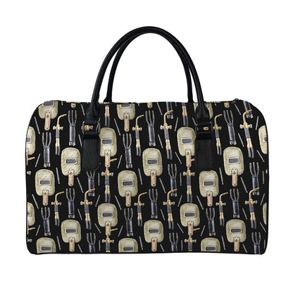 Welding Mask Pattern Print Leather Duffle Bag