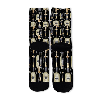 Welding Mask Pattern Print Long Socks