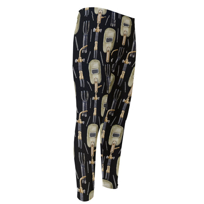Welding Mask Pattern Print Men's Compression Pants