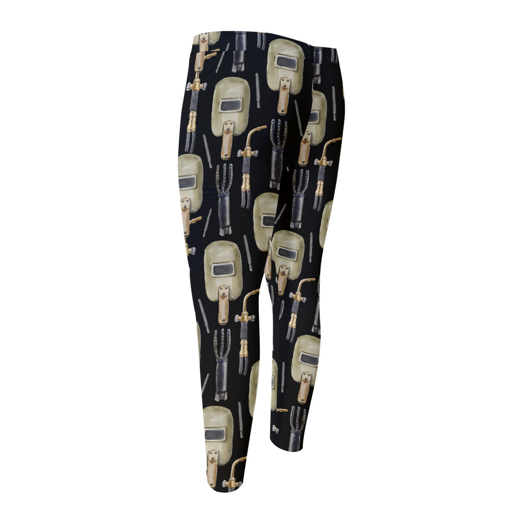 Welding Mask Pattern Print Men's Compression Pants