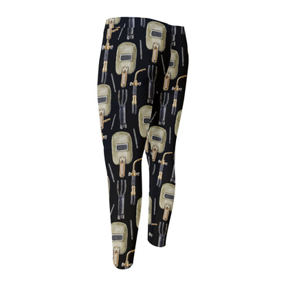 Welding Mask Pattern Print Men's Compression Pants