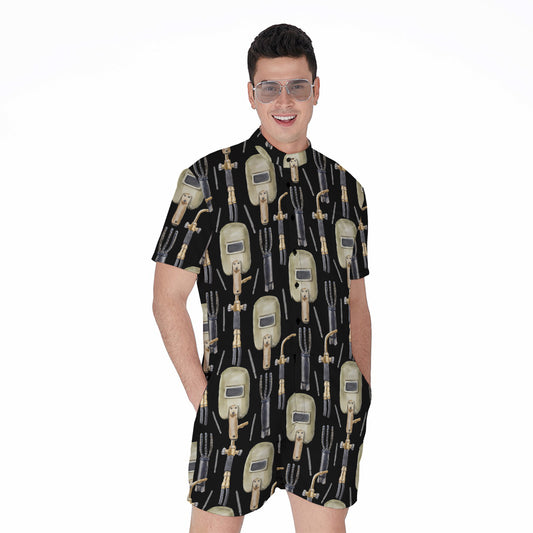 Welding Mask Pattern Print Men's Rompers