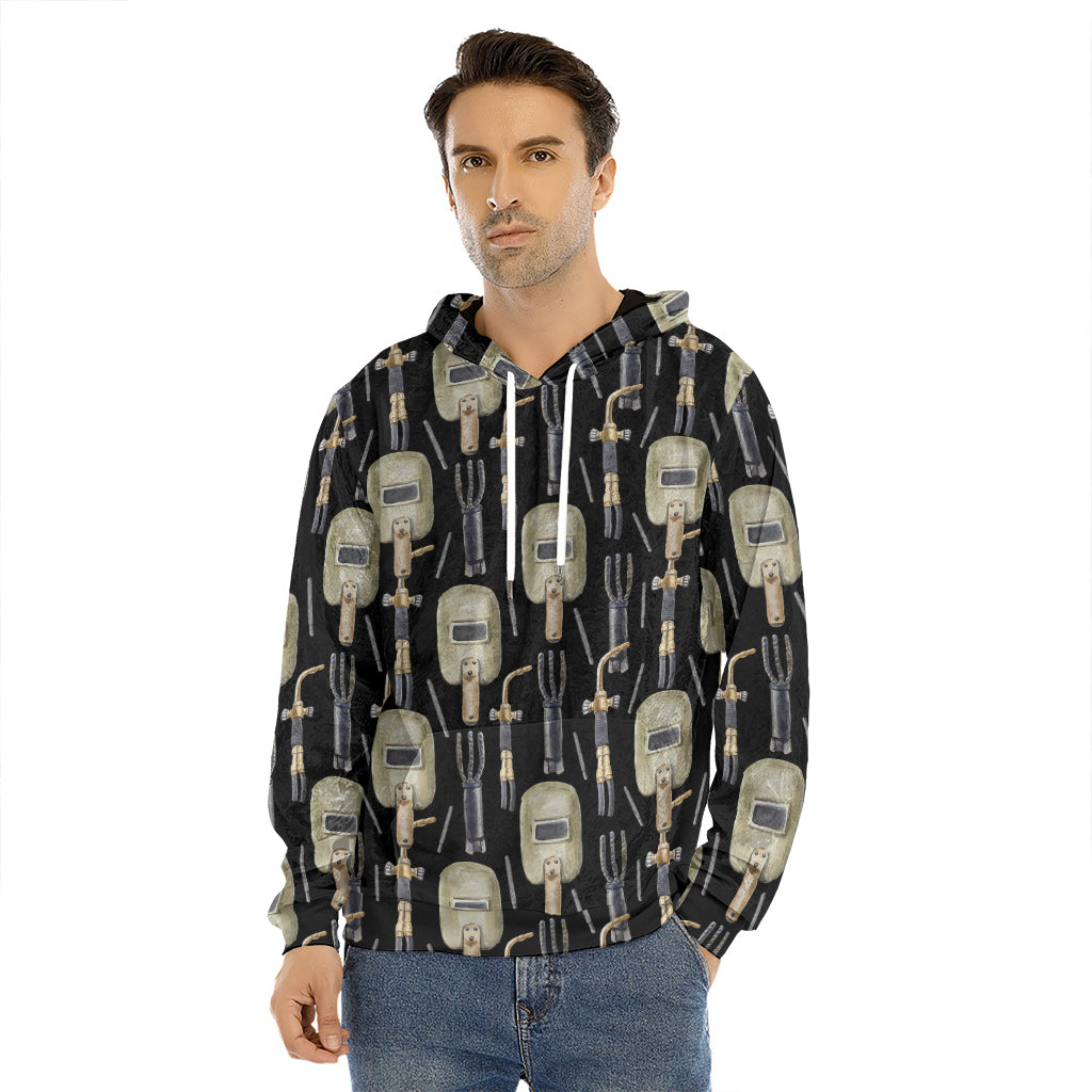 Welding Mask Pattern Print Men's Velvet Pullover Hoodie
