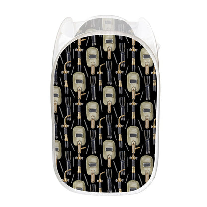 Welding Mask Pattern Print Mesh Laundry Hamper