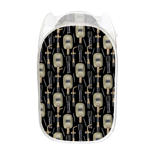 Welding Mask Pattern Print Mesh Laundry Hamper