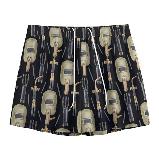 Welding Mask Pattern Print Mesh Shorts