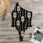 Welding Mask Pattern Print One Shoulder Bodysuit