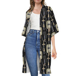 Welding Mask Pattern Print Open Front Beach Cover Up