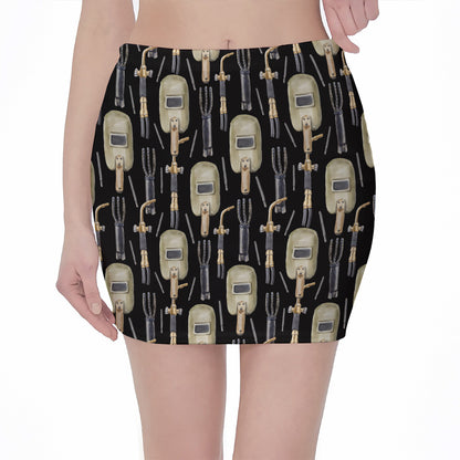 Welding Mask Pattern Print Pencil Mini Skirt