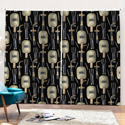 Welding Mask Pattern Print Pencil Pleat Curtains