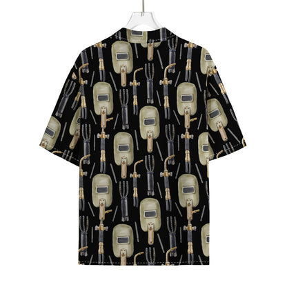 Welding Mask Pattern Print Rayon Hawaiian Shirt