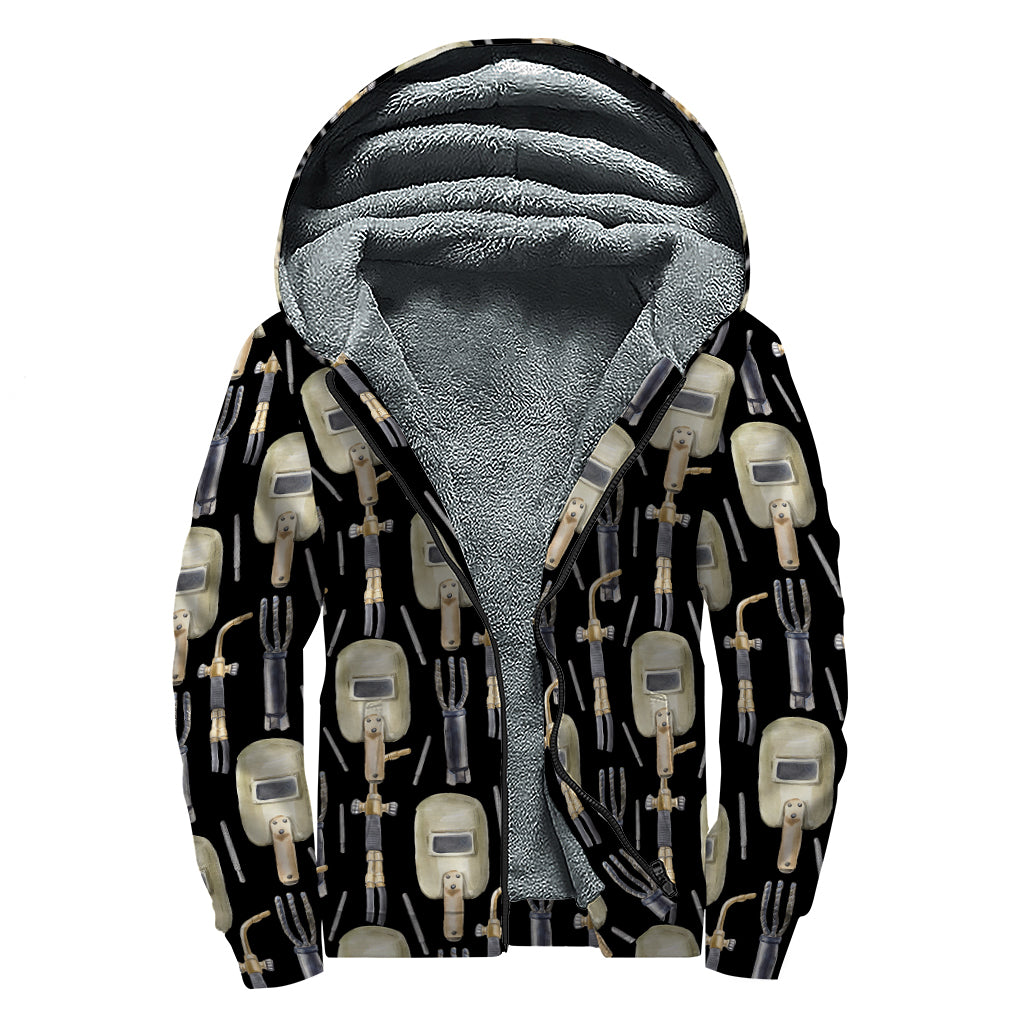 Welding Mask Pattern Print Sherpa Lined Zip Up Hoodie