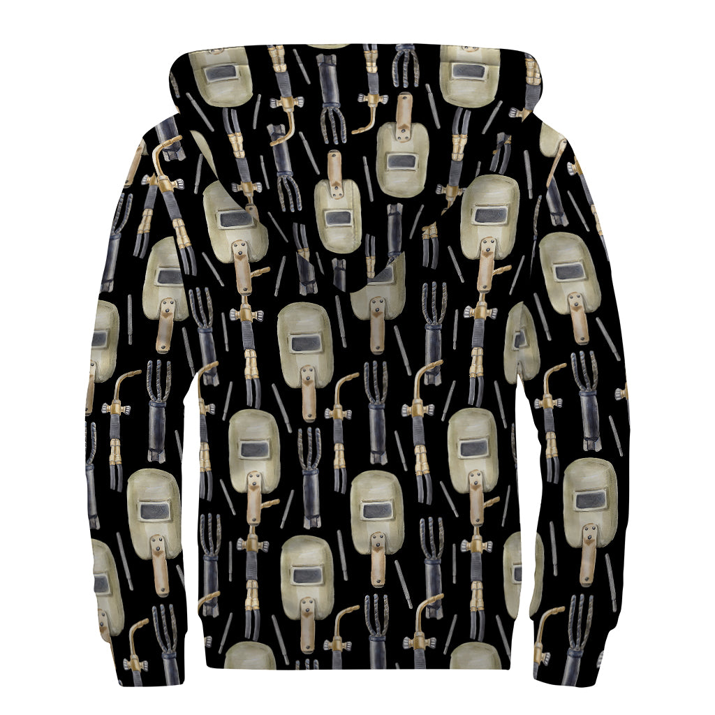 Welding Mask Pattern Print Sherpa Lined Zip Up Hoodie