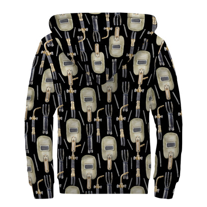 Welding Mask Pattern Print Sherpa Lined Zip Up Hoodie