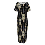 Welding Mask Pattern Print Short Sleeve Long Nightdress