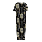 Welding Mask Pattern Print Short Sleeve Long Nightdress