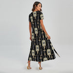 Welding Mask Pattern Print Short Sleeve Maxi Dress