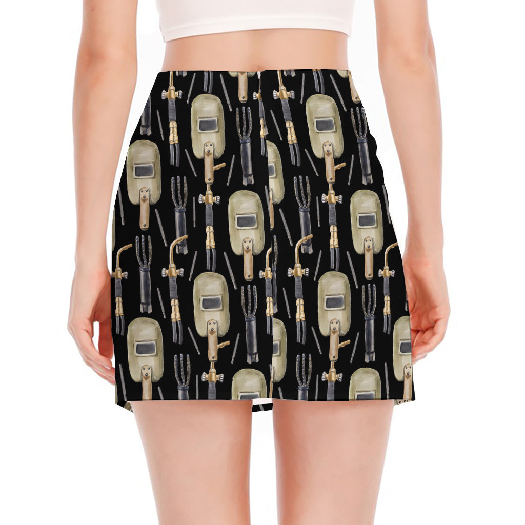 Welding Mask Pattern Print Side Slit Mini Skirt