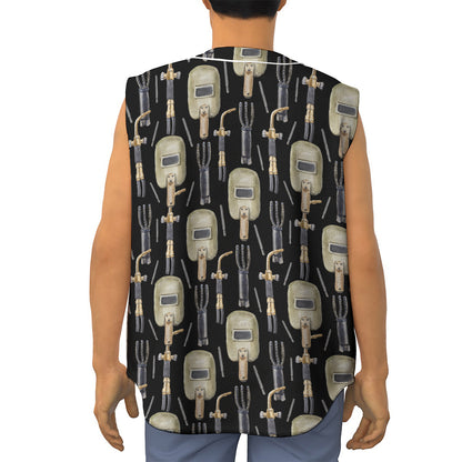 Welding Mask Pattern Print Sleeveless Baseball Jersey