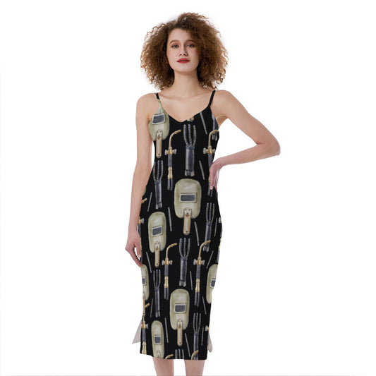 Welding Mask Pattern Print Slim Fit Midi Cami Dress