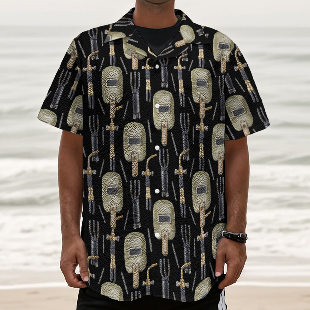 Welding Mask Pattern Print Textured Short Sleeve Shirt