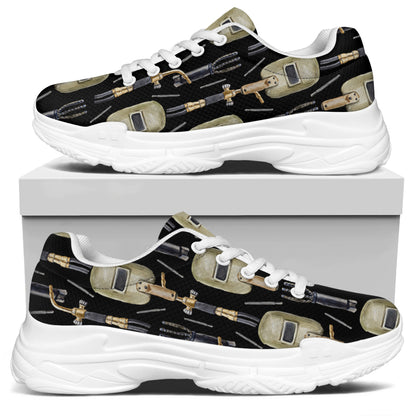 Welding Mask Pattern Print White Chunky Shoes