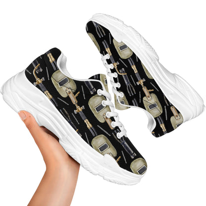 Welding Mask Pattern Print White Chunky Shoes