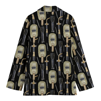 Welding Mask Pattern Print Women's Blazer
