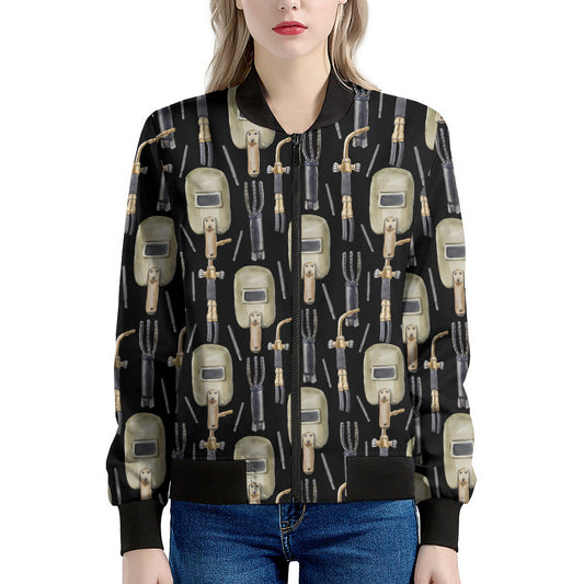 Welding Mask Pattern Print Women's Bomber Jacket