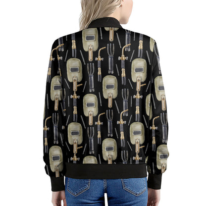 Welding Mask Pattern Print Women's Bomber Jacket