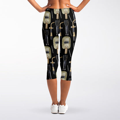 Welding Mask Pattern Print Women's Capri Leggings