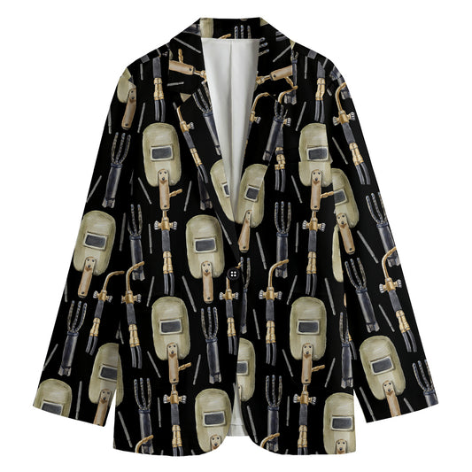 Welding Mask Pattern Print Women's Cotton Blazer