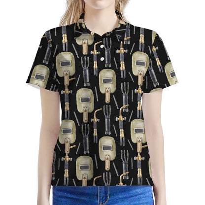 Welding Mask Pattern Print Women's Polo Shirt