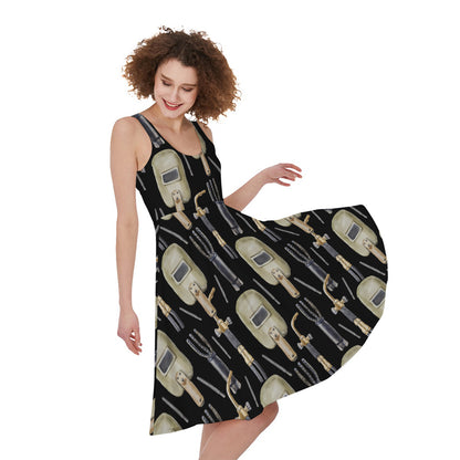 Welding Mask Pattern Print Women's Sleeveless Dress