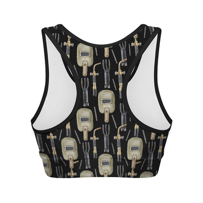 Welding Mask Pattern Print Women's Sports Bra