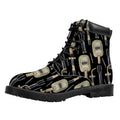 Welding Mask Pattern Print Padded Collar Lace Up Boots