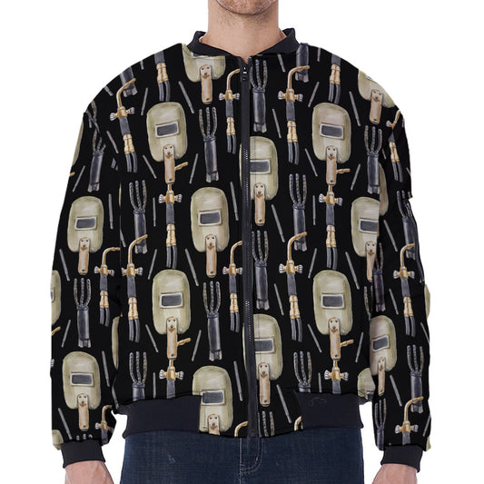 Welding Mask Pattern Print Zip Sleeve Bomber Jacket