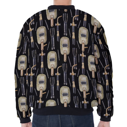 Welding Mask Pattern Print Zip Sleeve Bomber Jacket