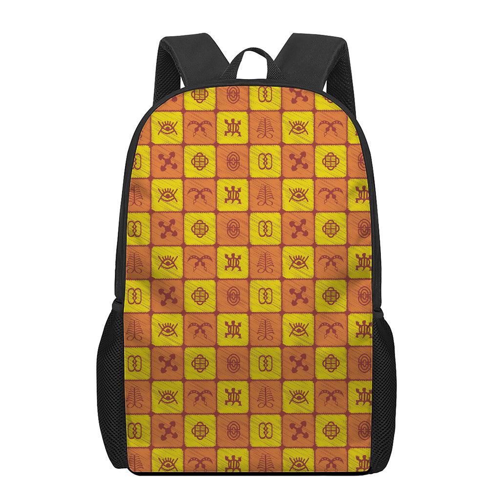 West Adinkra Symbols Pattern Print 17 Inch Backpack