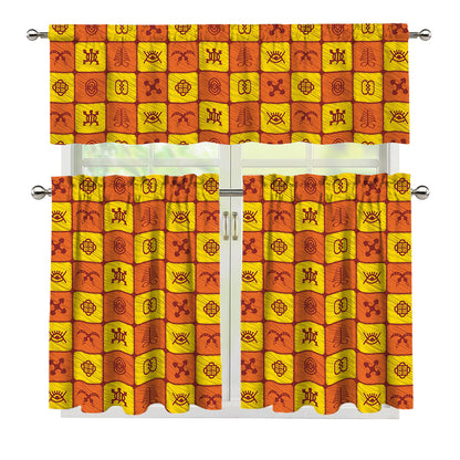 West Adinkra Symbols Pattern Print 3 Piece Kitchen Curtains